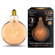 Лампа светодиодная филаментная Gauss E27 2,5W 2000K шар золотой 176802003