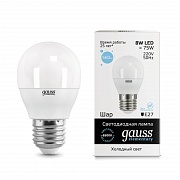 Лампа светодиодная Gauss E27 8W 6500K шар матовый 53238