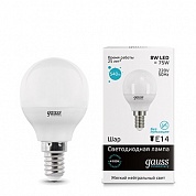 Лампа светодиодная Gauss E14 8W 4100K шар матовый 53128